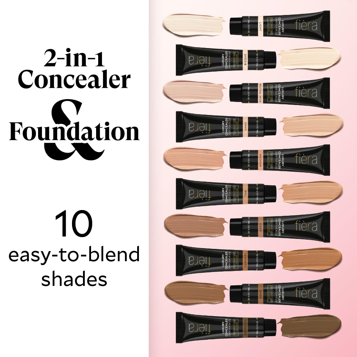 Fièra Luxury Concealer & Foundation with Anti-Aging Ingredients - Full Coverage for Dark Circles, Wrinkles, Fine Lines, and Spots, All-Day Wear For Mature Skin - Neutral Beige, 0.5 FL. OZ. / 15 ML